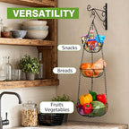 HULISEN 3 Tier Hanging Fruit Basket with Banana Hook, 36-Inch Heavy-Duty Wire Hanging Baskets for Kitchen Storage, Vegetable 