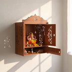 Wooden Wall Mounted Hanging Table top Temple Pooja Mandir God Stand Shelf for Storage and Idols Decoration for Home Office an