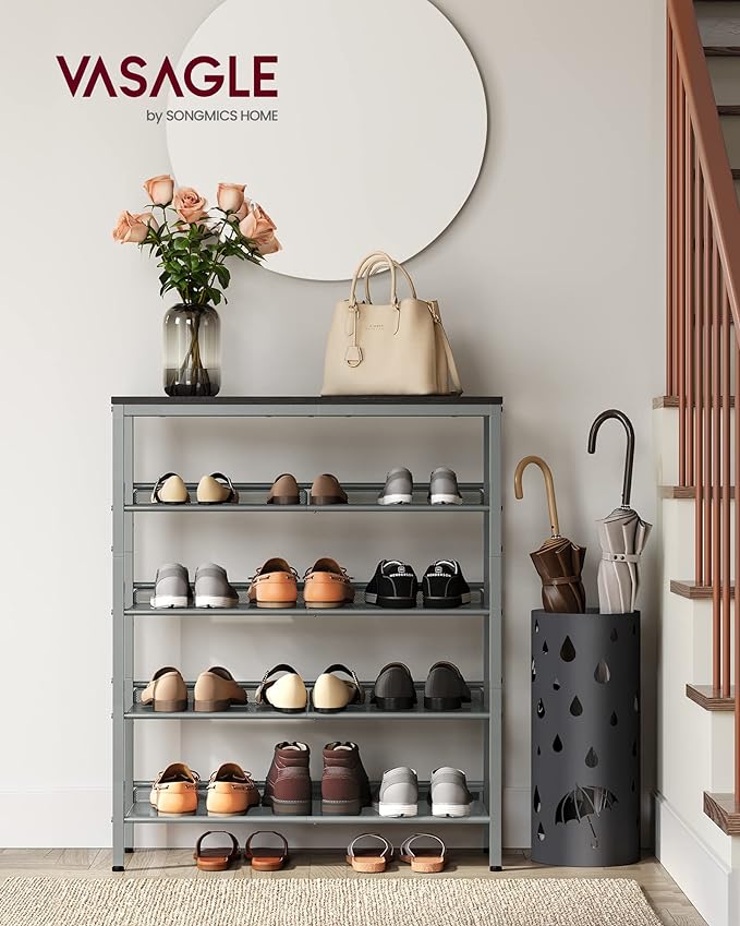 VASAGLE Shoe Rack for Entryway, 5-Tier Shoe Rack Organizer with Storage Shelves and Spacious Top, Freestanding, Adjustable, I