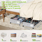 Under Bed Storage with Wheels, XXL 60L Under the Bed Storage Bins, Underbed Storage Containers with Lids & Label, Rolling Met