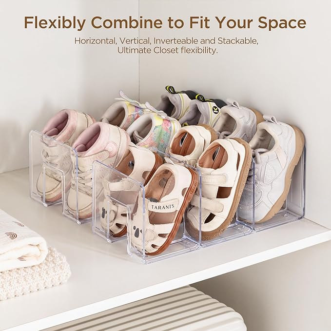 HBlife Widened 4.17 Inch Clear Acrylic Kids Shoe Rack for Closet Organizers and Storage, Small Shoe Rack 3 Sections Toddler B