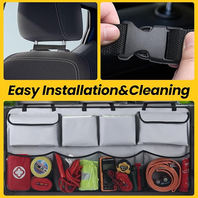 Car Backseat Hanging Trunk Organizer Extra-Long, 30% More Storage, 8 Large Pockets Car Storage Bag for SUV, Truck, Van - Super Capacity SUV