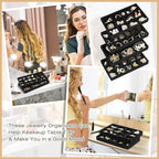 Junkin 12 Pcs Jewelry Tray Velvet Stackable Jewelry Organizer Trays Divided Earring Accessories Storage Containers Box (Rose 