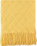 BATTILO HOME Yellow Throw Blanket with Fringe, Gold Bed Throws Spring Decorative Large Throw for Couch Sofa Indoor Outdoor (Y
