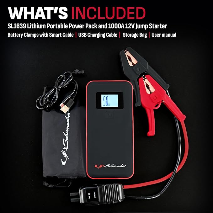 Schumacher Electric 1000 Peak Amp 12V Portable Lithium Car Battery Jump Starter & Power Pack - Lithium Ion Jump Box - with