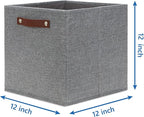 Temary 12x12 Storage Cube Bins 4 Pack Fabric Storage Cubes Storage Bins with Leather Handles, Storage Baskets Foldable Cube O