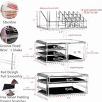 Cq acrylic 3 Pack Clear Makeup Organizer Countertop, Stackable 6 Drawers Skincare Organizer,Cute Skin Care Organizer for Vani