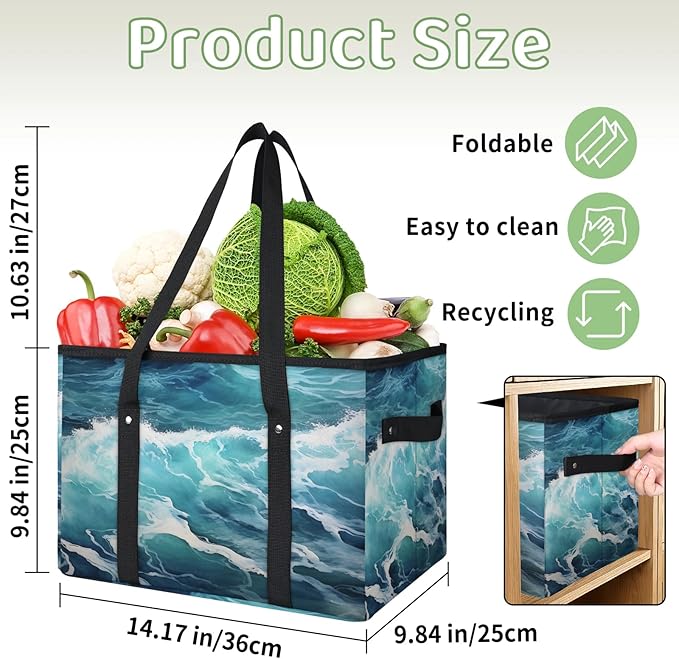 Reusable Grocery Bags Heavy Duty Shopping Bags Foldable Large Tote Bags with Long Handles & Hard Bottom