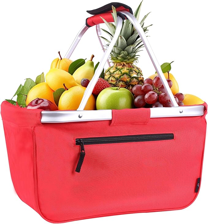 Picnic Basket, SIYUAN Collapsible Shopping Basket 24L Portable Grocery Basket with 2 Handles Reusable Folding Market Basket L
