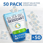LotFancy Silica Gel Packets 5 Gram (50 Pack), Color Indicating Desiccant - Rechargeable Moisture Absorbers for Food Storage, 