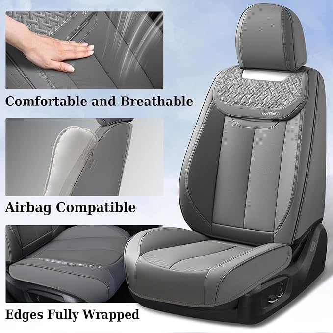 Coverado Car Seat Covers Front Seats, Luxury Nappa Leather Waterproof Seat Covers for Cars, Universal Front Seat Covers, Driv