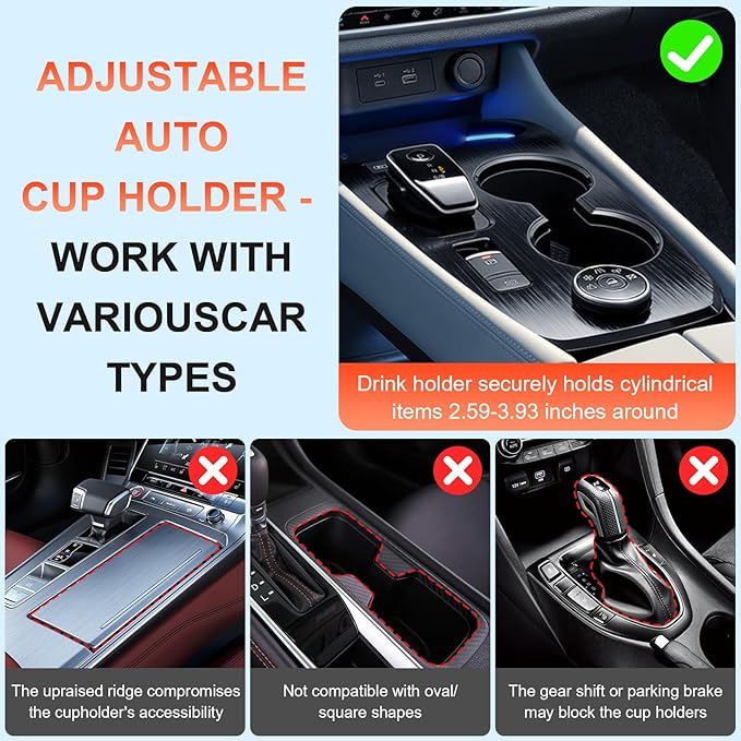 2-in-1 Car Cup Holder Expander, Upgraded Cup Adapter for Car with Offset Option,Phone Holder - Adjustable Base,Versatile Car 