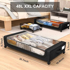GoMaihe Under Bed Storage with Wheels: 6-Pack XXL 48L Underbed Storage Containers with Lids - Rolling Drawers for Shoes Cloth