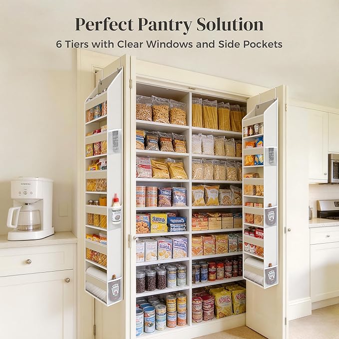 3-Pack Small Over the Door Hanging Organizer, 6 Clear Pockets and 6 Mesh Pockets, 11.8” Wide for Narrow Cabinet Doors, French