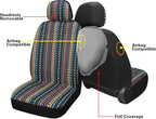 Pariitadin Baja Saddle Blanket Car Seat Covers Front Set with Seat Belt Pads, Washable Breathable Striped Woven Cloth Seat Co