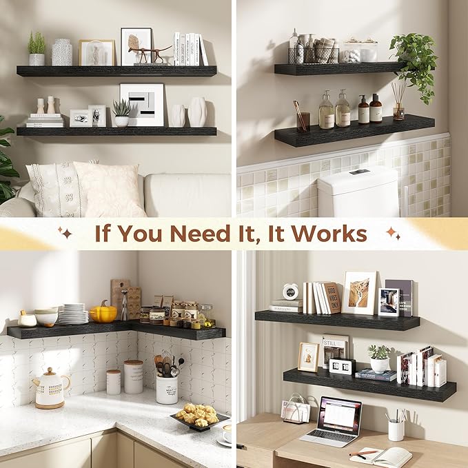 Dreamland 40 Inch Black Floating Shelves for Wall,8 Inch Deep Floating Shelves,40" W x 8" D Wall Shelves for Bedroom,Living R