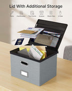 Oterri 2 Pack Large File Organizer Boxes with Lids, File Box with Mesh Pockets, Document Organizer Box for Letter/Legal Size 
