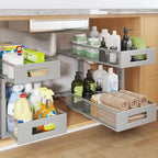 2 Packs 17IN Depth Under Sink Organizer, 2-Tier Pull Out Cabinet Organizer With Smooth Circular Rail, Large Capacity Metal Me