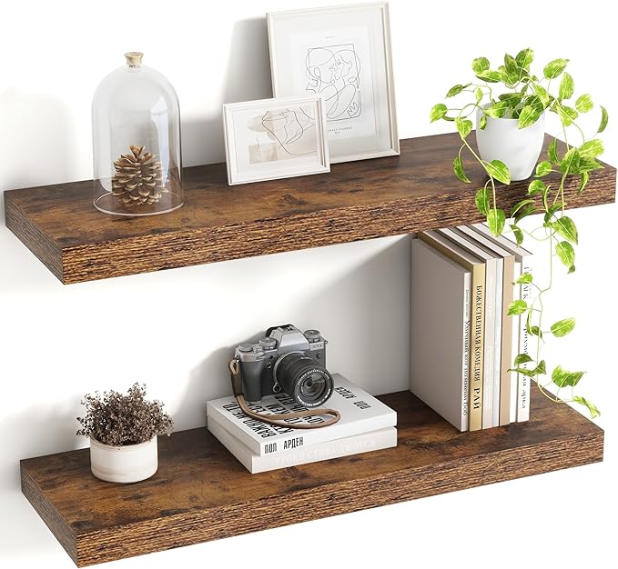 24 Inch Floating Shelves, 8 Inch Deep Floating Shelves for Wall, Hanging Shelf with Invisible Brackets, Deep Shelves for Bath