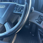 18-Inch Genuine Leather Steering Wheel Cover for Semi Trucks – Black with Blue Stripes, Universal Fit Heavy-Duty Non-Slip Grip, Comfortable Control, Easy Installation