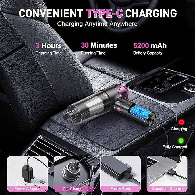 KMM Handheld Car Vacuum Cleaner, 10000PA Vacuum Cleaner & Air Duster, 120W High Power Vacuum Portable Cordless, Hand Held Vac