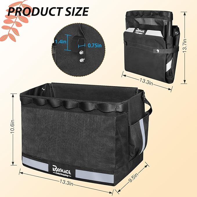RAYMACE 2Pack Bike Grocery Panniers for Bicycles and Ebikes,Bike Rack Bags with Reflective Spots and Side Pockets,Folding Bike Basket Fits for Most Rear Racks (Black)