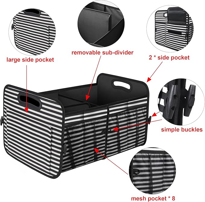 Femuar Car Trunk Organizer,Car Storage Organizer with 72L Large Capacity Waterproof Collapsible and 11 Pockets,Trunk Organizer for Car