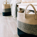 OrganiHaus Large Woven Storage Basket for Blankets and Toys 20" x 13" Inch, Rope Laundry Basket with Handles, Cushions & Pill