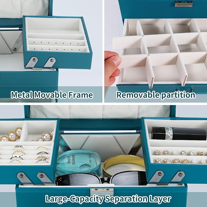 Dajasan Jewelry Box Organizer, Jewelry Holder Organizer Box, 4 Layers Leather Jewelry Storage Box, Gift Idea for Women, Girlf
