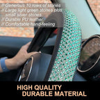 PINCTROT Large Size Bling Comfy Steering Wheel Cover with Jumbo Crystal Rhinestones, Anti-Slip Diamond Leather, 15.5-15.75 Inch (Light Green)
