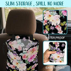 Car Trash Bag Watercolor Pink Flowers Leak-Proof Waterproof Car Garbage Bag with Drawstring Foldable Canvas Trash Bin with Adjustable Buckle for Car Accessories, Travelling, Camping
