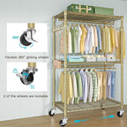 FUTASSI P1 Rolling Clothes Rack, Movable Metal Garment Closet Organizer with Lockable Wheels, Clothing Wardrobe with Double H