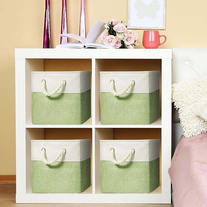 Geiserailie 6 Pcs 11 x 11 Inch Cube Storage Bins Fabric Storage Organizer Bins Foldable Cube Baskets with Sturdy Carry Handle