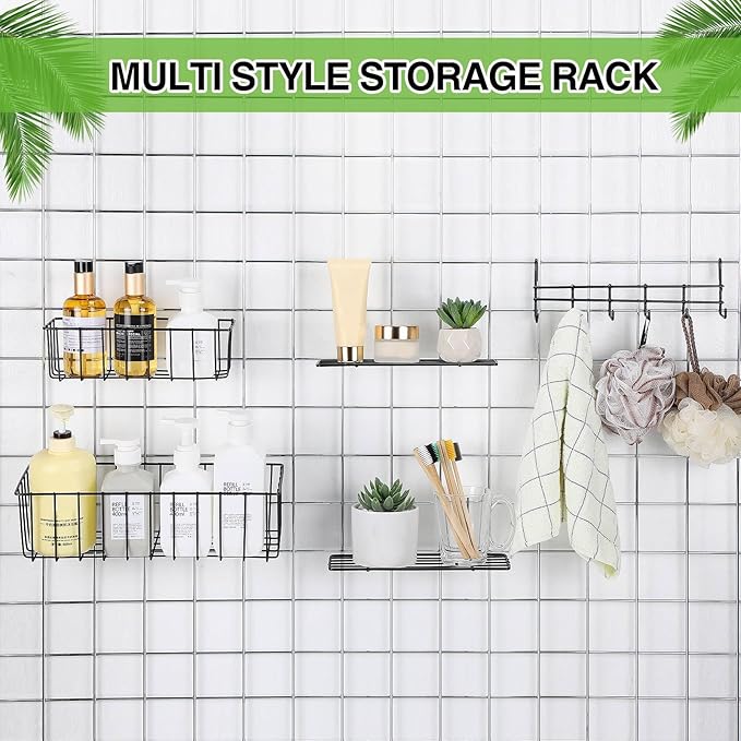 Yaocom 12 Pcs Wall Grid Hanging Basket Shelf Hooks Set bulk Grid Wall Accessories Includes 4 Basket 4 Wire Straight Shelf and