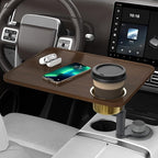 Car Desk Car Tray for Laptop & Food, Wooden Cup Holder Table with Adjustable Height, Car Accessories for Women & Men 360° Rotatable Steering Wheel Tray for Tesla Model Y/3/S, Ford F150 & Most Vehicles