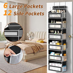 Over The Door Organizer with 6 Large Pockets, Over the Door Storage 12 Side Pockets, Hanging Door Organzier 44 lb Load Behind