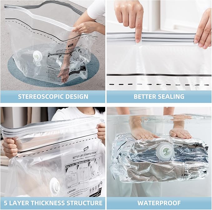 Cube Vacuum Storage Bags, 4 Pack Medium Size (25x19x11 inch), Vacuum Seal Bags for Clothing, Compression Packing for Clothes,