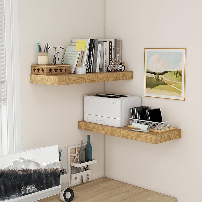 30 Inch Floating Shelves | 12 Inch Deep Oak Floating Shelves Set of 2 | 30" W x 12" D Rustic Wood Shelves for Wall | Deep Oak