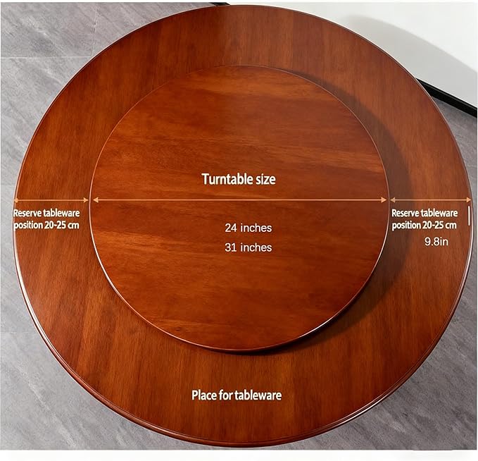 24''Round Walnut Rotating Dinner Platters, Large Lazy Susan Turntable, 360-Degree Smooth Rotation for Kitchens, Dining Rooms