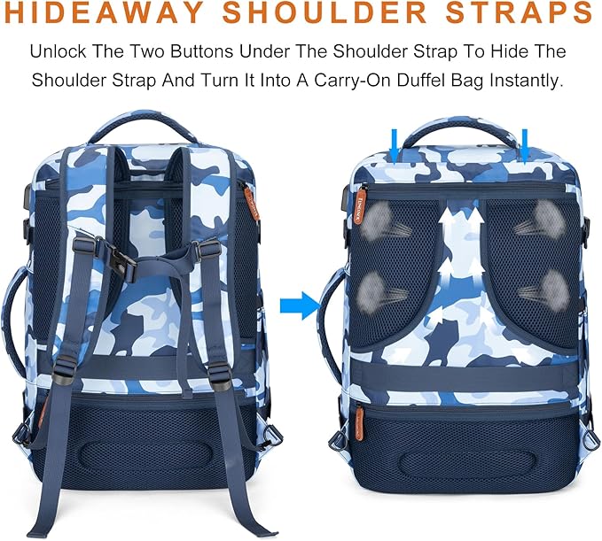 Lumesner Carry on Travel Backpacks, Extra Large 40L Flight Approved for Men & Women,Expandable Suitcase backpack (Camouflage 