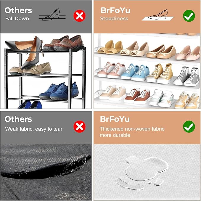5 Tier Shoe Rack, Shoe Organizer Storage for 20-25 Pair Boot and Sneaker, Stackable Free Standing Shoe Shelf with Hooks and S