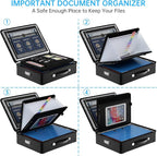 Fireproof Document Box with lock, File Organizer with Fireproof Zipper, Hard Shell Fireproof & Waterproof Storage box, Portab