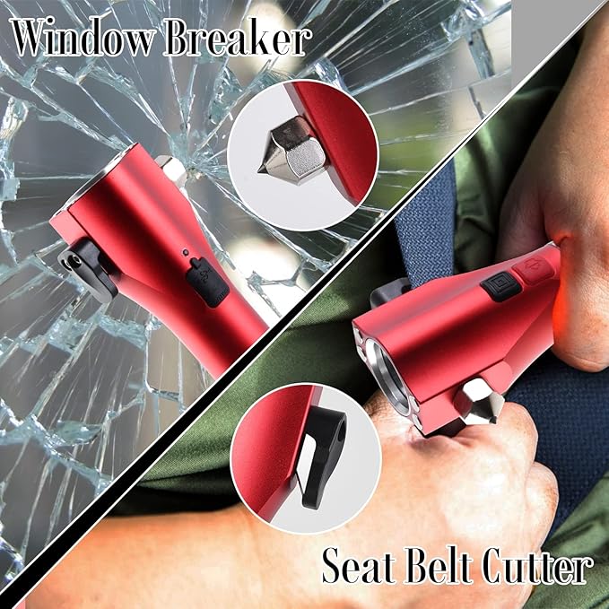Car Flashlights for Emergencies, Window Breaker Seatbelt Cutter Multifunction Solar Flashlights, Waterproof LED Flashlight Re