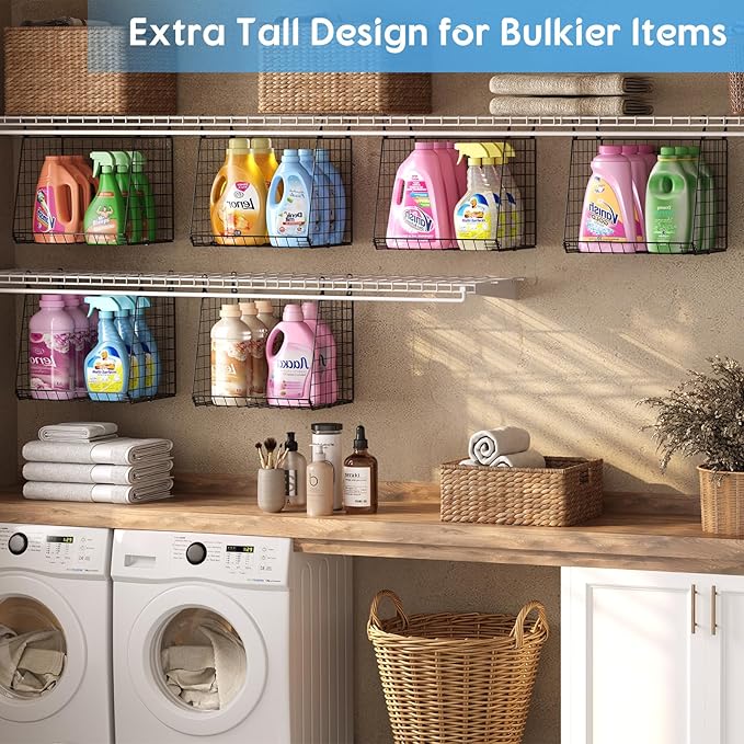 3-Pack Extra-Tall 13.6'' Hanging Laundry Basket Organizer, Foldable Wire Shelf with 360° Rotating Hooks & Reinforced Height -