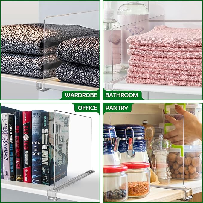 Consevisen Shelf Dividers for Closet Organization and Storage, 12 Pack Acrylic Clear Closet Shelf Dividers for Wood Shelves, 