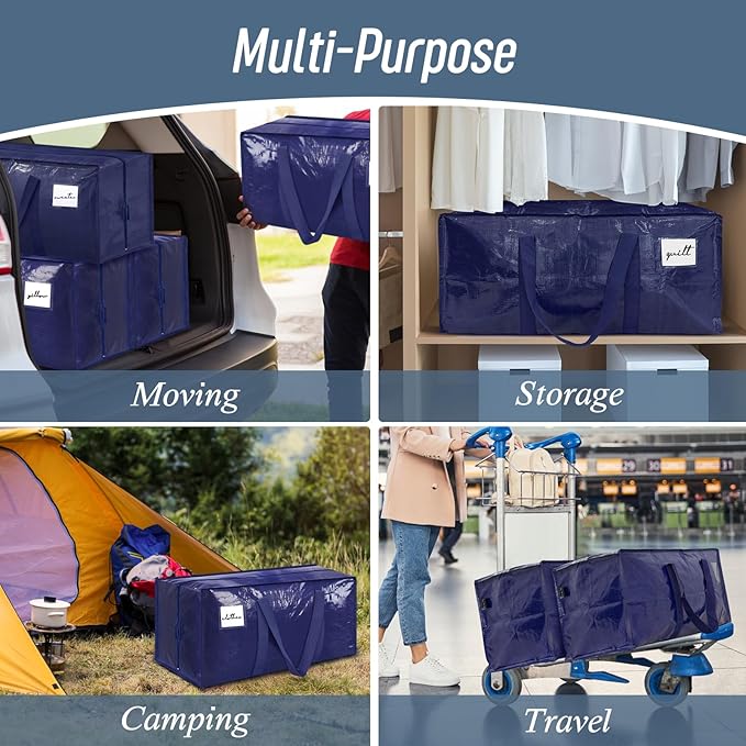 6 Pack Extra Heavy Duty Large Moving Bags with Strong Zipper & Comfortable Handles, Sturdy & Durable Clothes Storage Bags Tot