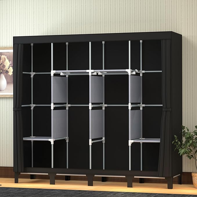 Non-Woven Wardrobe, No Tools Required, Large Capacity, Easy Assembly, Movable, Storage Rack, Waterproof, Dustproof, Stain Res