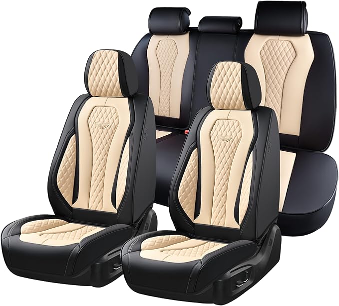 Coverado Car Seat Covers, Leather Seat Covers Full Set, Beige Seat Covers, Car Seat Cushion, Driver Car Seat Covers, Waterpro