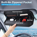 Car Sun Visor Organizer with American Flag, Multi-Pocket Car Visor Storage Pouch with Glasses Clip, Elastic Bands & Zippers, Visor Accessories Fits Most Vehicles, SUVs, Trucks, Red