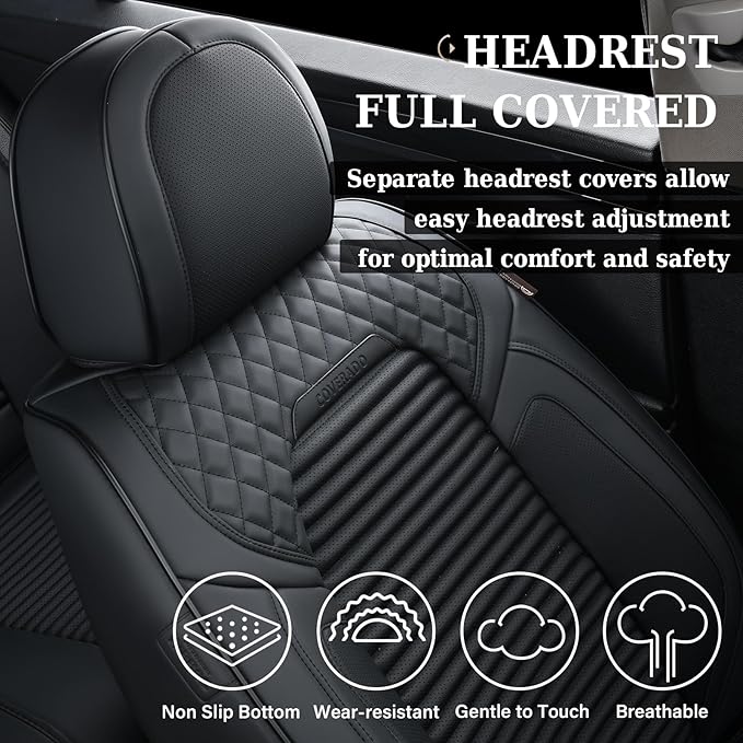 Coverado Car Seat Covers Full Set, Leather Seat Covers for Cars, Waterproof Front and Rear Automotive Seat Cover Car Accessor